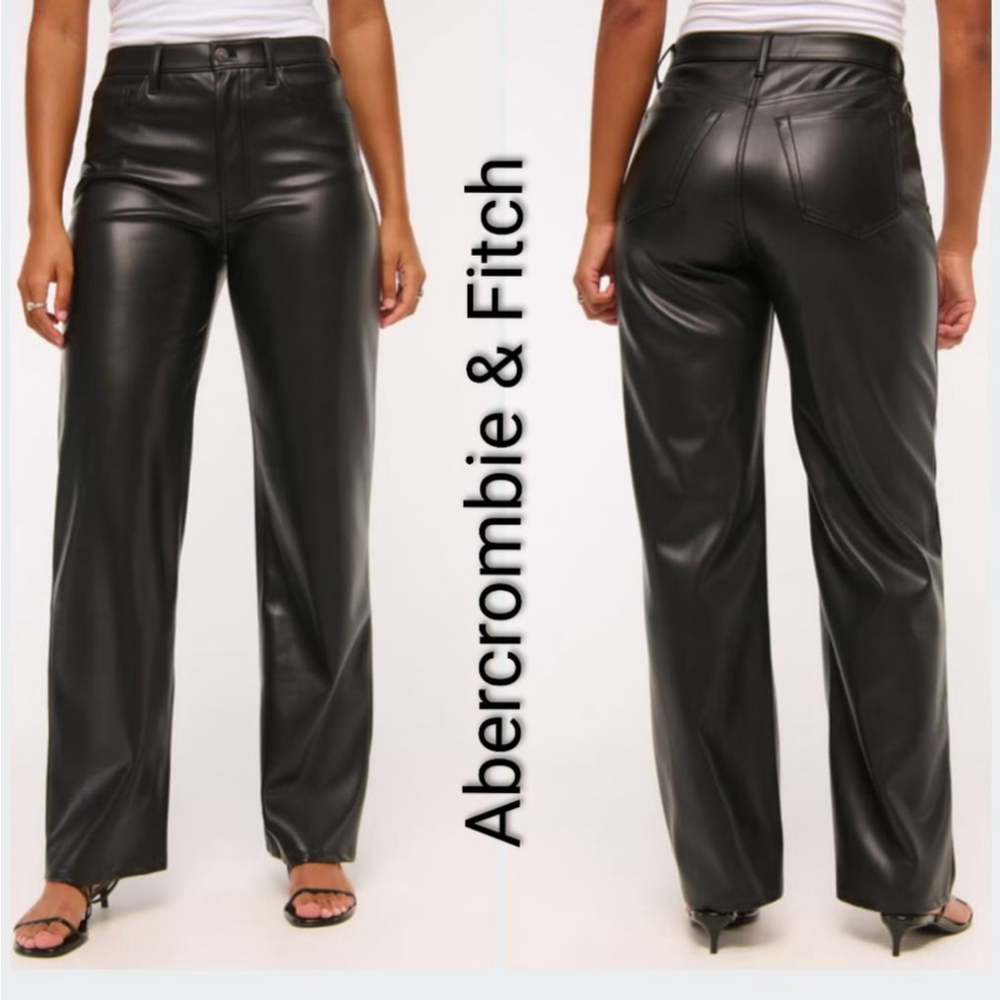 Abercrombie & Fitch curve love the 90s straight ultra high rise vegan leather 10